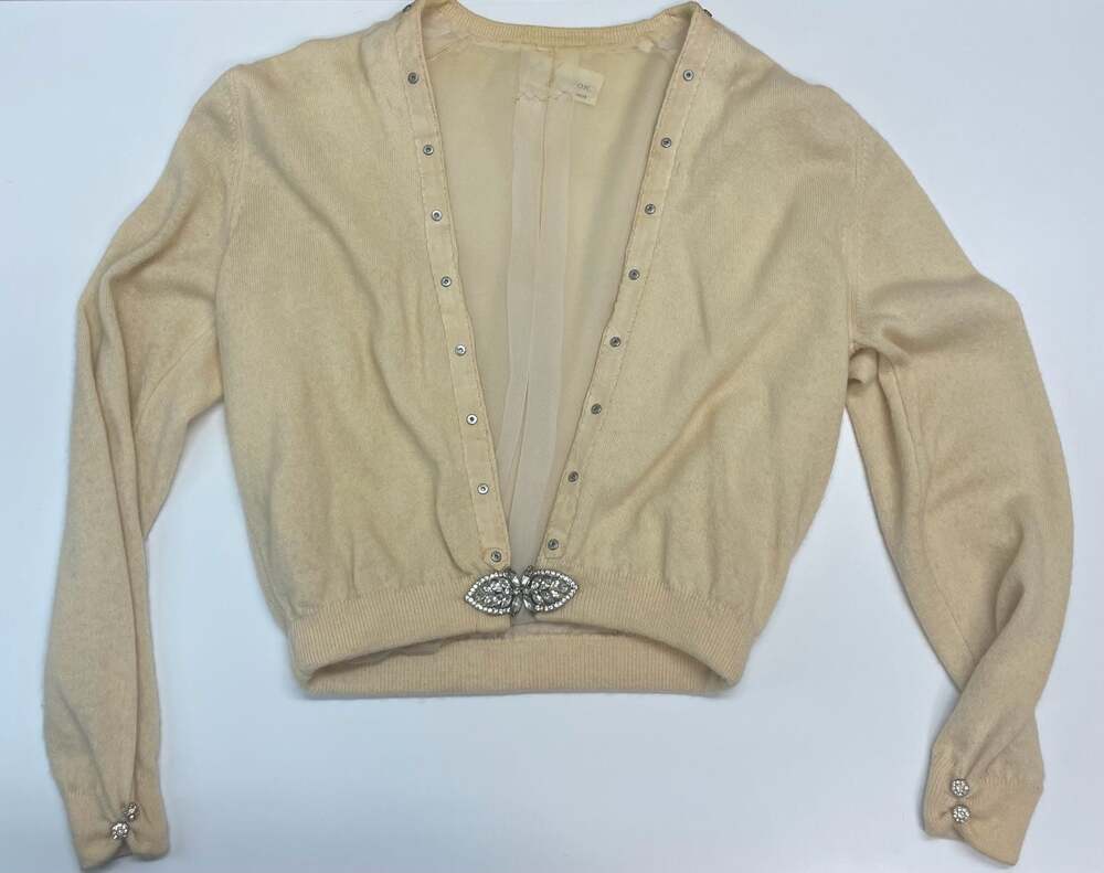 VTG Colebrook 100% Cashmere Womens Cardigan Sweater Rhinestone Clasp Silk Lining